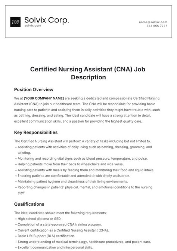 What is a CNA 2 job description?
